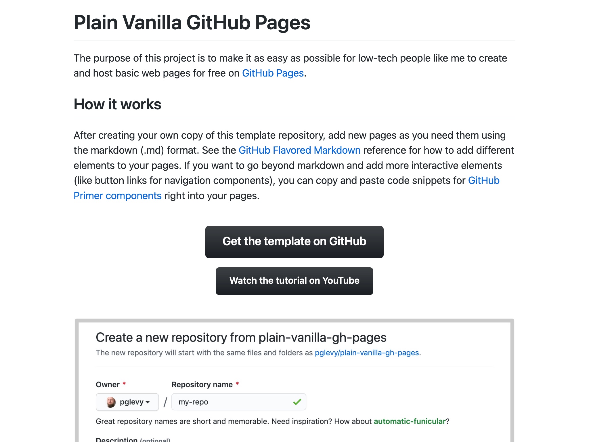 Plain Vanilla GitHub Pages template
